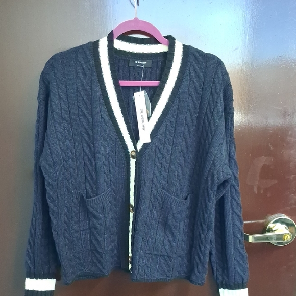Workshop Republic Clothing Sweaters - Workshop Republic Clothing Dark Blue Cable Knit Cardigan